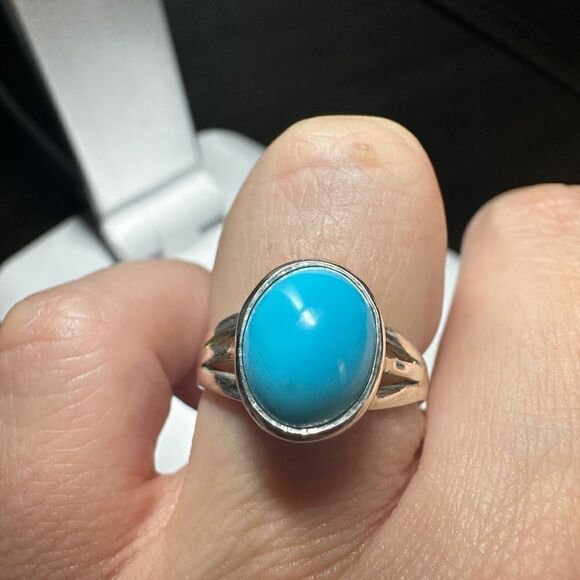 Genuine 3ct cabochon turquoise solitaire in solid sterling silver ring! - Picture 2 of 6